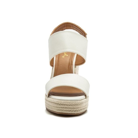 White Vegan Leather Espadrille Wedges - Picture 4 of 5